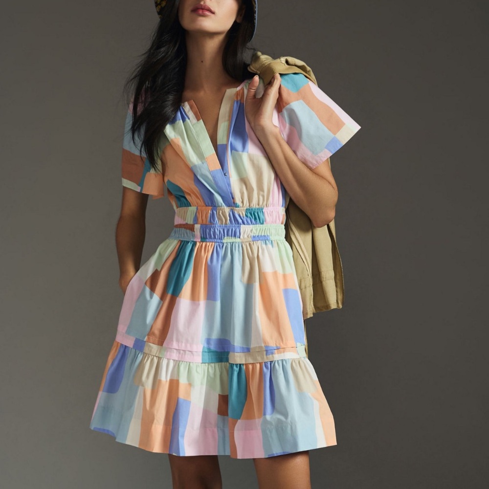 Anthropologie Somerset Mini Dress Pastel Multi Color Size S